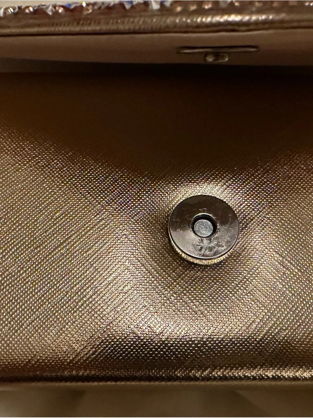 Elegant Rose Gold Evening Clutch with Crystal Trim